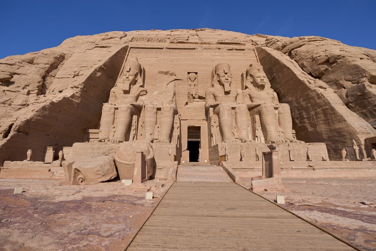 The temples of Abu Simbel above Lake Nasser in the afternoon light