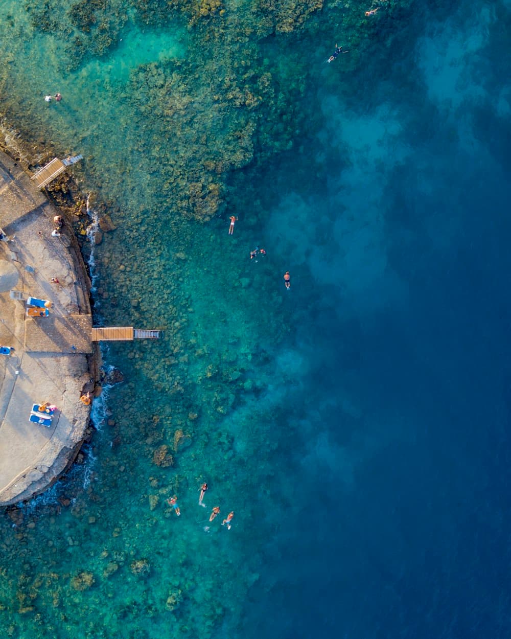Aerial view of turquoise Red Sea water and coral reef near Hurghada